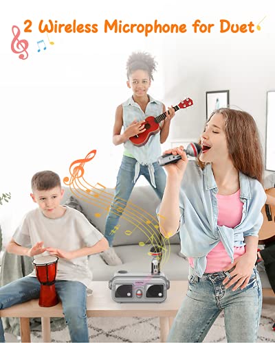Ksan Karaoke Machine For Kids & Adults With 2 Wireless Microphones Karaoke Portable Pa System For Indoor Outdoor Party Kids Karaoke Machine Player Compatible With Bluetooth, Aux, Usb/Tf #TOP1
