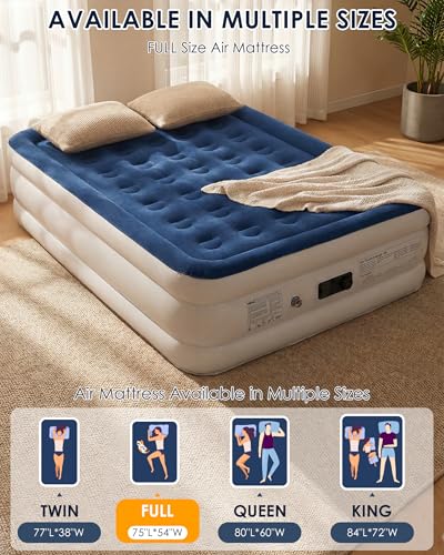 Image of Full Air Mattress with Built in Pump, 18 inch Full Size Inflatable Mattress