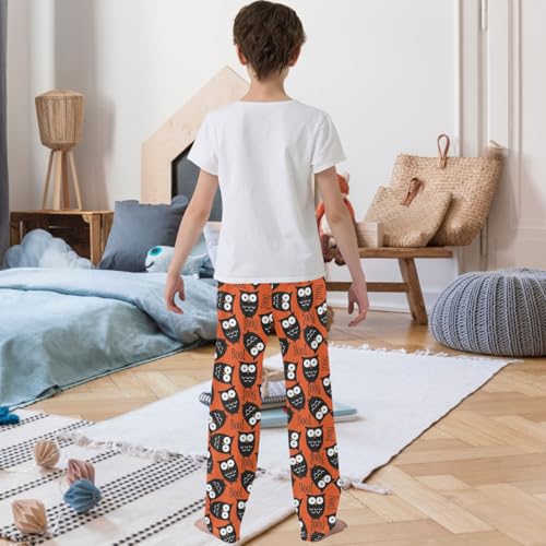Boy's Pj Pants Halloween Cute Owl Boo Lounge Bottoms Elastic Kids Sweatpants Joggers with Pockets Size 6-143