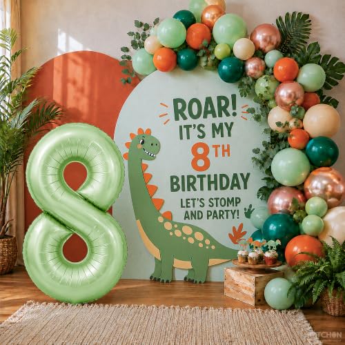 Image of KatchOn Sage Green Number 8 Balloon - 40 Inch | 8 Balloons for Birthday