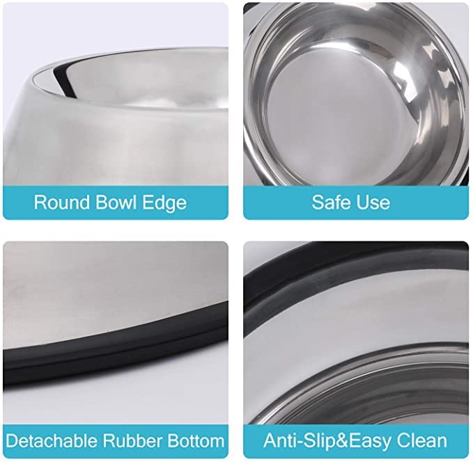 FUREVER-FRIENDS-Stainless-Steel-Cat-Food-and-Water-BowlRound-Non-Skid-Rubber-Ring-Small-CatDog-Feeding-Bowl-Steel-200-ml-Silver-Extra-SmallCat-Feeder-Portable-Pack-of-2