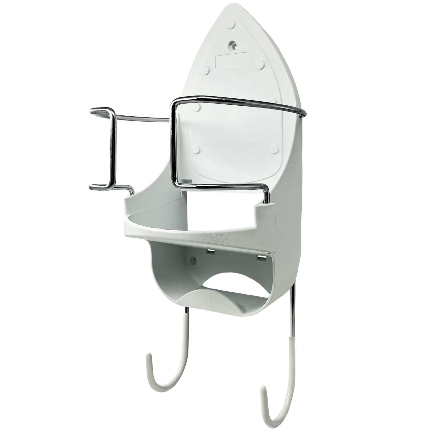 Cia&Co Soporte para Plancha Universal · Apto para Puerta o Pared · Resistente al Calor · Ganchos Metálicos de Acero Reforzado · Guarda la Plancha en Caliente · Organizador para Cable y Tabla (Blanco)