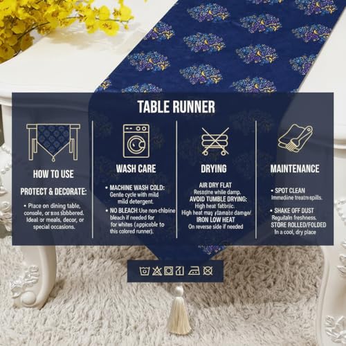 Image of COZY FURNISH Floral Printed Microfiber Cotton Table Runner for 6 Seater Dining Table & Runner with Tassels - 13x72 Inches Decorative Home Kitchen Table Linen