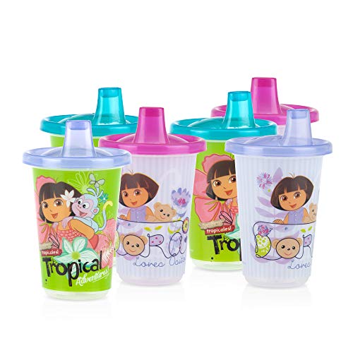Nuby Wash or Toss Reusable Cups & Lids with Spout, Nickelodeon Dora The Explorer, 10 Oz, 6 Count