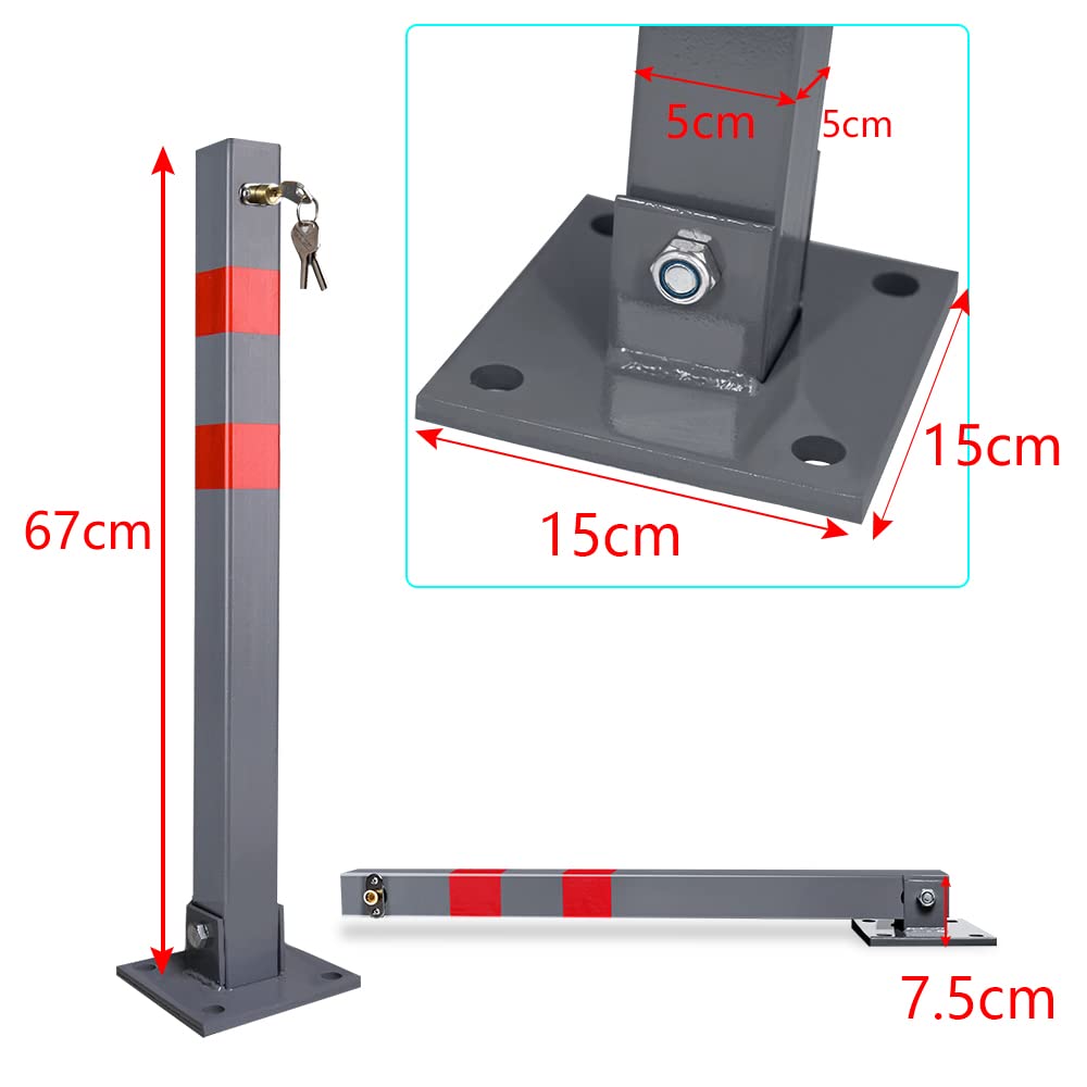 Randaco Poteaux de stationnement avec 3 clés, bandes réfléchissantes, en acier pliable, barrières de parking, robuste pied de verrouillage