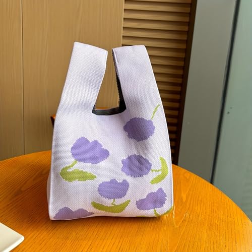 Image of Kawn Crochet Wrist Handbag for Women Wristlet Sleeve Knot Pouch Portable knitted breathable lightweight foldable Casual Small Purse Cute Tote Bag For Shopping, Dating, Travel