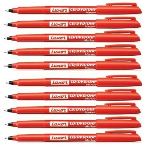 Shineone10 X FINE TIP PERMANENT MARKER PENS COLOR CD/DVD PEN MARKER (Red)
