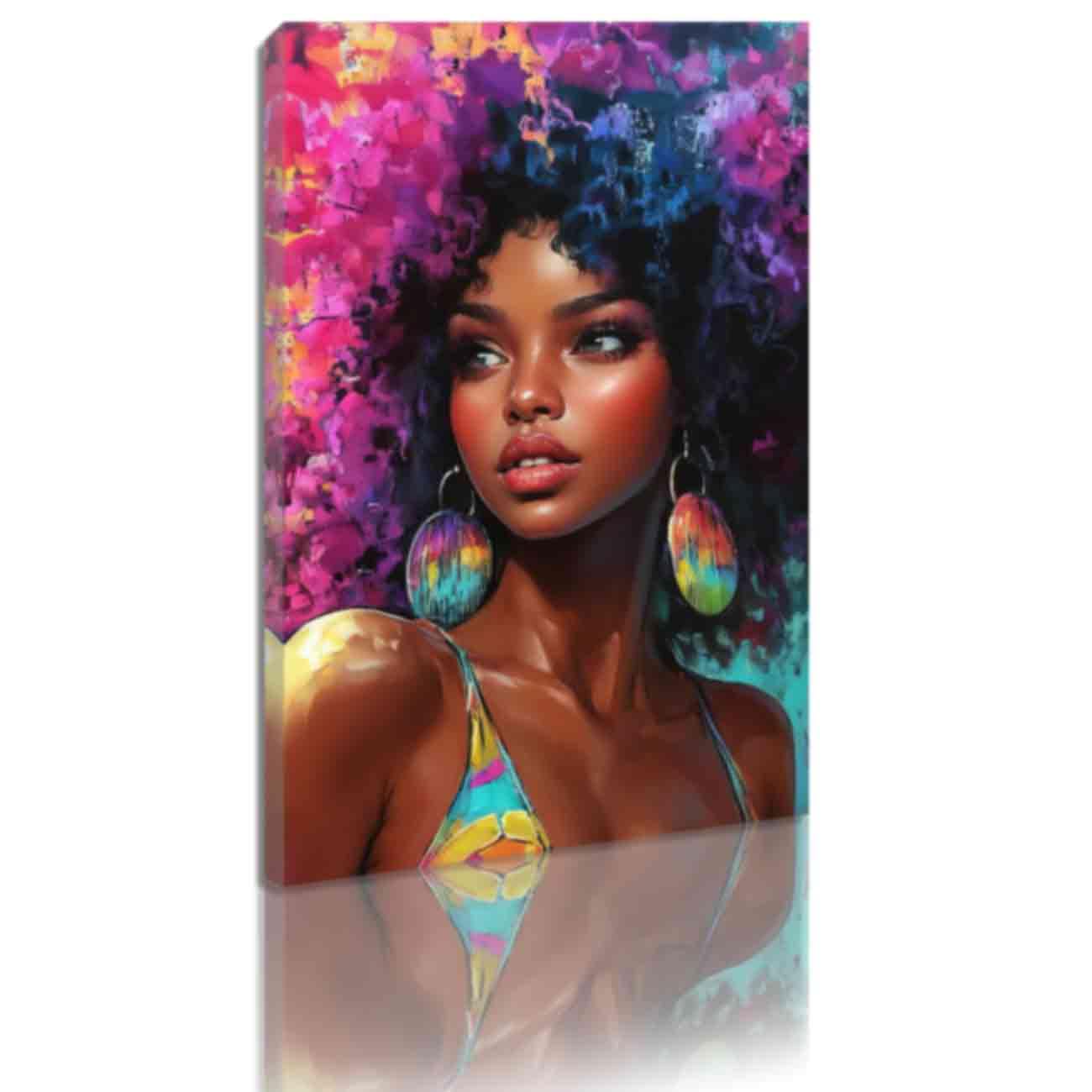 ZQQART African Girl Wall Art Black Girls Black Man Poster Colorful Graffiti Women Portrait Painting Canvas Prints African American Decor (Black,24" x 36")