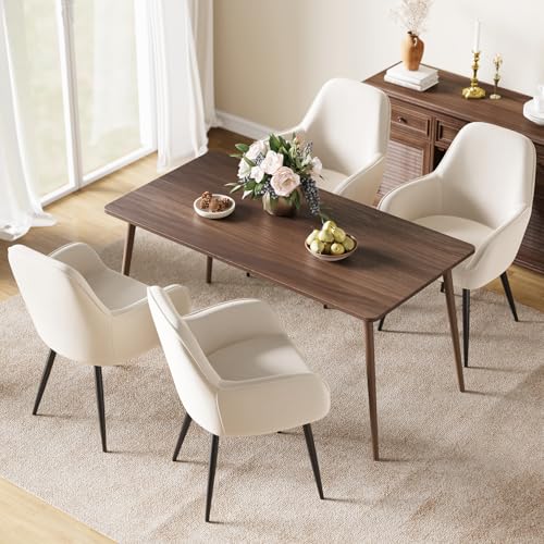 ELUCHANG Silla de Comedor Tapizada Terciopelo con Reposabrazos Pack 4, Ergonómica para Cocina, Dormitorio, Sala, Carga 120kg, Patas de Metal Estable, Blanco Crema