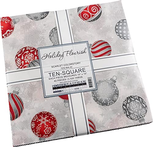 Robert Kaufman Kaufman Ten Squares Holiday Flourish Scarlet 42pcs, Multi