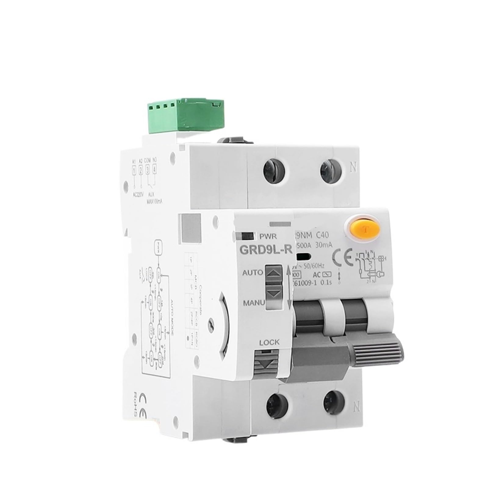 RCBO réenclencheur automatique 40A 30mA GRD9L AC220V bipolaire pour tableau