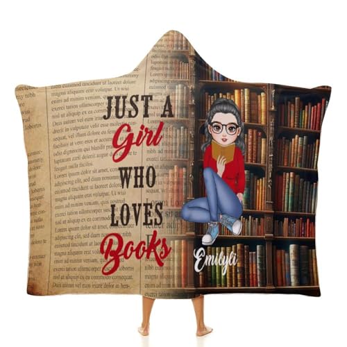 SweetJECCU Cobertor portátil personalizável com capuz com texto "Just A Girl Who Loves Books", cobertor, presente para os amantes da leitura, rato de biblioteca, presente para leitor (estilo 5)