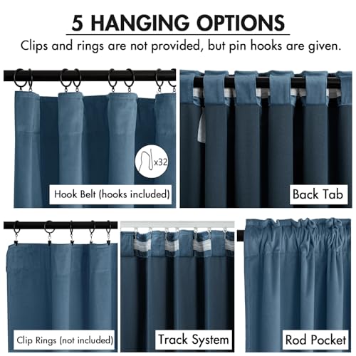 Image of MIULEE Velvet Curtains 50W x 96L 2 Panels Stone Blue Blackout Curtains | Luxury velvet fabric, pinch pleat design, back tab hooks, thermal insulated, blackout light blocking, for living room bedroom