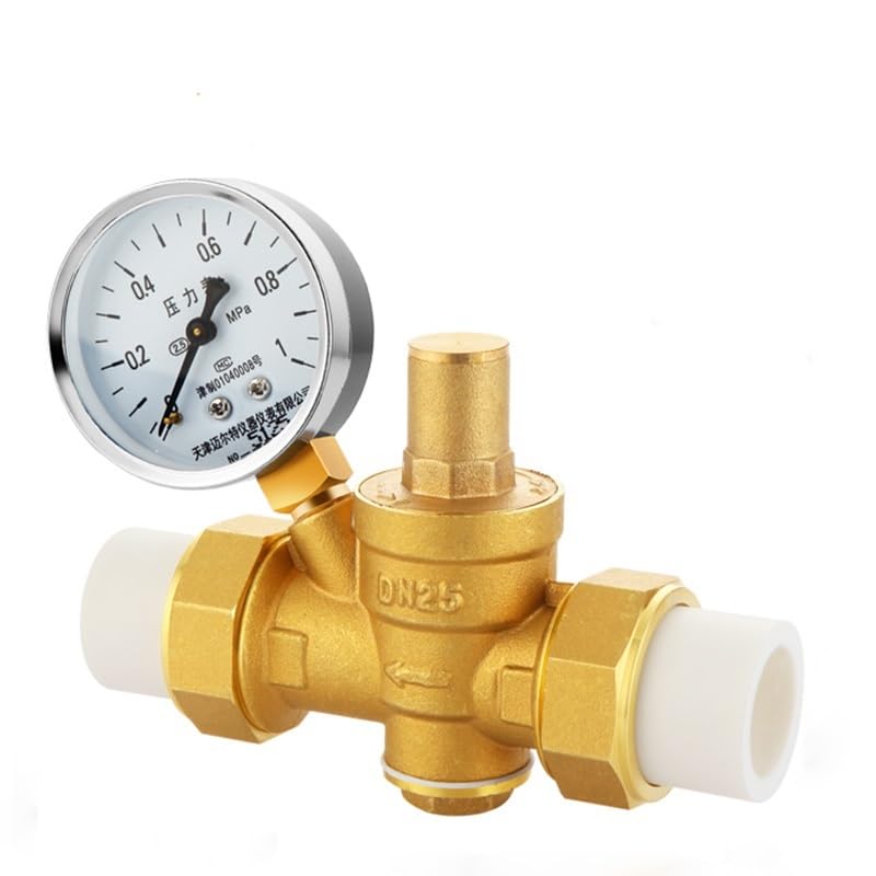 Regulador de Presion Agua Válvula reductora de presión de latón, válvula Reguladora de conector vivo doble for purificador de agua, calentador de agua, presión ajustable (Color : Valve With Gauge, S