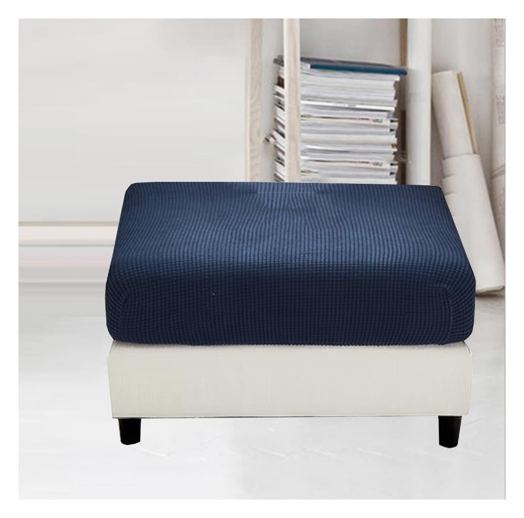 Housse Protection Tabouret Ottoman Rectangulaire ZeugLung - Tissu Extensible 95% Polyester 5% Élasthanne, Motif Ondulé, 60x40 Cm, Lavable Machine
