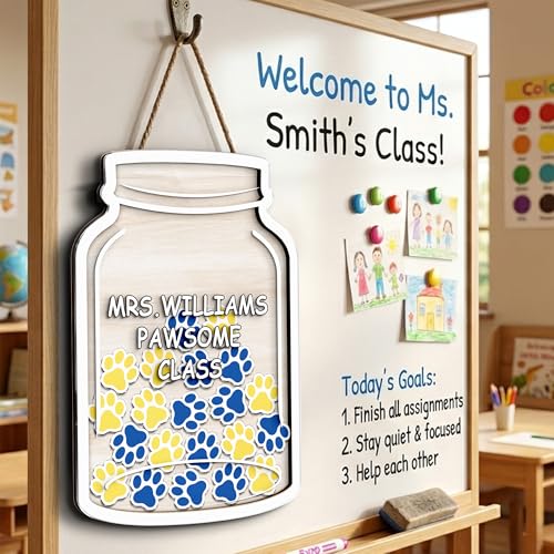 Image of Personalized Wooden Reward Jar Potty Traning for Kids, Paw Print Reward Jar System with Acrylic Tokens, Good Behavior Responsibility Jars for Boys & Girls, Ideal for Classroom System Decor