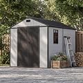 Patiowell 8x8 FT Resin Outdoor Storage Shed with Floor, Large Plastic Clearance Sheds with Lockable Door, Garden Tool Shed with Window for Backyard, Patio Storage, Light Gray