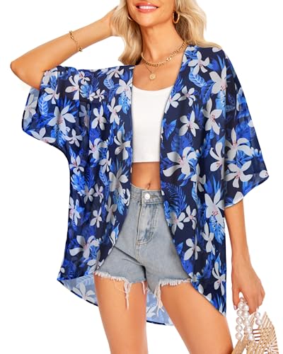 Image of Women Kimono Cardigans Casual Summer Tops Cover up Open Front Floral Print Resort Wear 2026