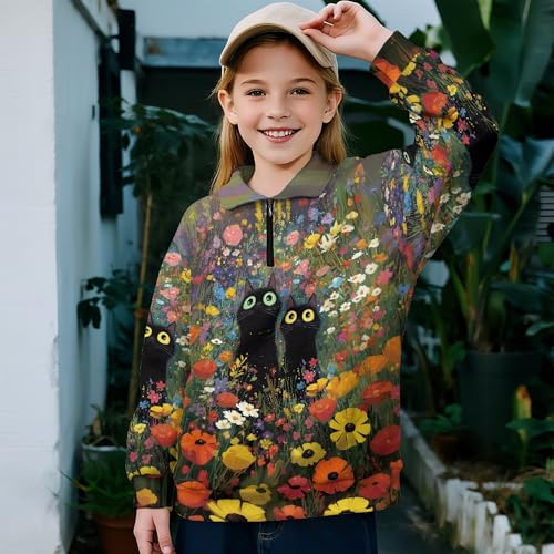 Image of AmzPrint Girls Graphic Quarter Zip Coat Long Sleeve Lightweight Oversized Athletic Running Hoodies For Kids Teen Girls