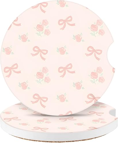 Miniatura 10 de Watbro Posavasos para automóvil, morado sonriente, absorbentes, paquete de 2 para portavasos con muesca para los dedos, cerámica de 2.56 pulgadas,