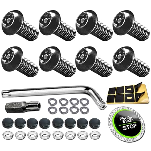 M5 License Plate Screws for BMW & Tesla - M5-0.8x12mm Anti-Theft Black Stainless Steel Car Tag Bolts Rustproof Security Fasteners Hardware with Caps