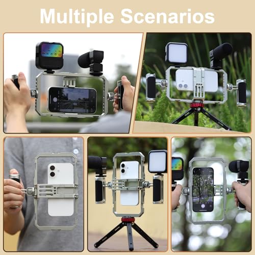Haoge Universal Phone Cage Video Rig Kit,for iPhone 15/16/17 Pro Max Smartphone Stabilizer with Dual Handle,Handheld Filmmaking Vlogging Phone Rig for Samsung and Other Videomaker Videographer - Image 3