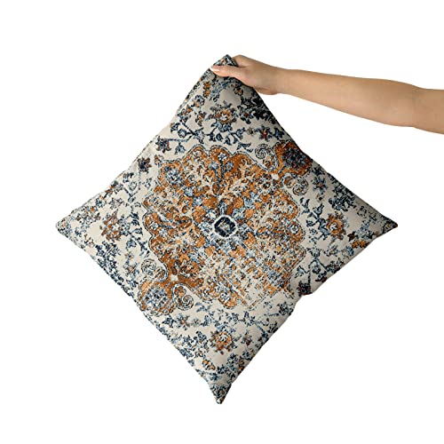 Brown Navy Blue Ethnic Boho Pillow Covers 18X18 In Bohemian Carpet Vintage Black Tan Floral Decorative Couch Pillow Cases With Zipper Set Of 2 Home Decor For Living Room Bedroom Bed Cushion Outdoor #TOP1