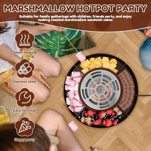Electric S'mores Maker and Chocolate Fondue Set - Flameless Marshmallow Roasting Kit with Food Tray and Forks for Family Fun - Image 2