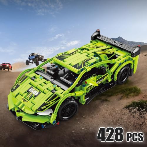 Image of RC Remote Control Engineering Model Car Creative Assembly Toy Kit 2.4GHz Rechargeable Sports Car Toy with Openable Doors & High Speed Racing DIY Model Kit for Kids (Block Rc Car Green)