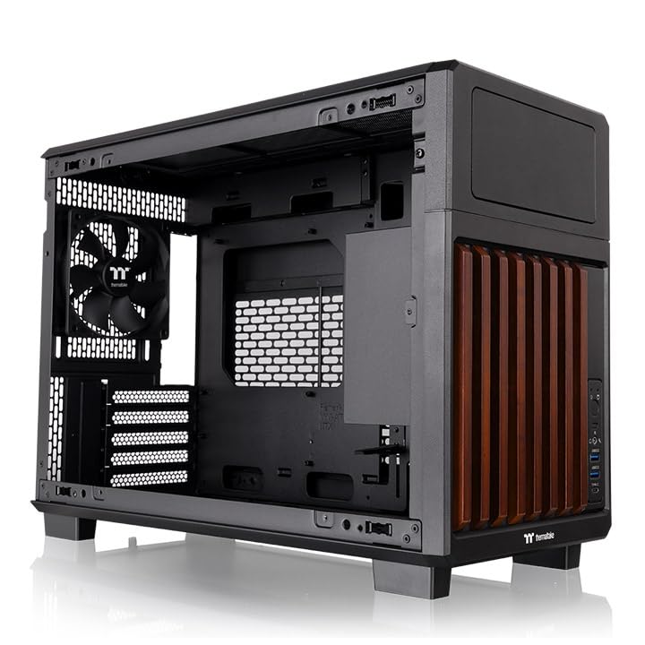 Image of Thermaltake TR200 WS; Micro Chassis; Wood Front Trim; mATX /mITX Support; 360mm Radiator Support; 365mm GPU Clearance; 175mm Air Cooler Clearance; 5.25 inch Bay Support; Black; CA-11L-00S1NN-WS