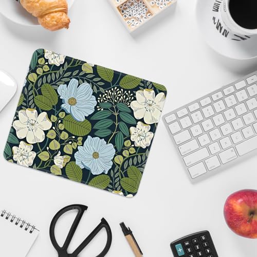 Image of FROGIGO Mouse Pad with Stitched Edges - Cute Floral Mousepad Set for Women, 9.25 x 7.75 inch Washable Desk Pad, Non-Slip Rubber Base, Office Home Laptop Accessories - Olive Floral-2 Pack