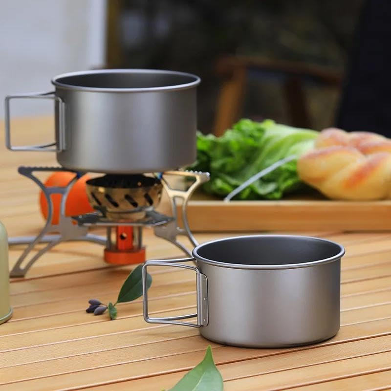 Besteck-Set, 2-teilig, faltbarer Griff, tragbare Titan-Schüssel, Outdoor, Camping, Wandern, Picknick, Kochwerkzeug