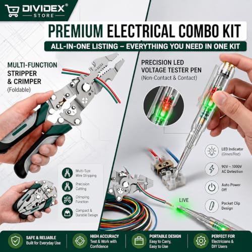 Image of 20-in-1 Wire Stripper Tool Kit with Tester Screwdriver | Multi Function Wire Stripping, Cutting & Crimping Pliers | Electrical Repair Tool for Electricians, Cable, DIY, Home & Professional Use