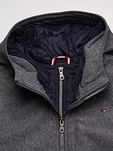 Image of Tommy Hilfiger Men's Soft Shell Fashion Bomber With Contrast Bib and Hood