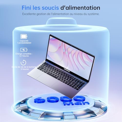 ACEMAGIC PC Portable 17.3 Pouces Ordinateur Portable 16 Go Ram DDR4 512 Go SSD 4 cœurs ln-tel Alder Lake N-97,jusqu'à 3,6 GHz,(dépasser N100/N95) WiFi,3*USB3.2,BT5.0,HDMI,Cache Caméra,Laptop Gris – Image 6
