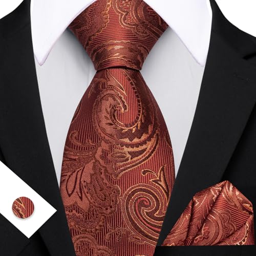 Image of Barry.Wang Men Ties Paisley Woven Silk Necktie Set with Pocket Suqare Cufflinks Formal