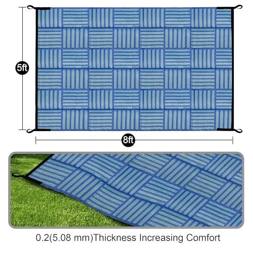 Image of Outdoor Reversible Rugs, Plastic Straw Area Mats, Modern Large Floor Rugs for RV, Patio, Backyard, Deck, Picnic, Beach, Trailer, Camping (Cadetblue, 5'x8')