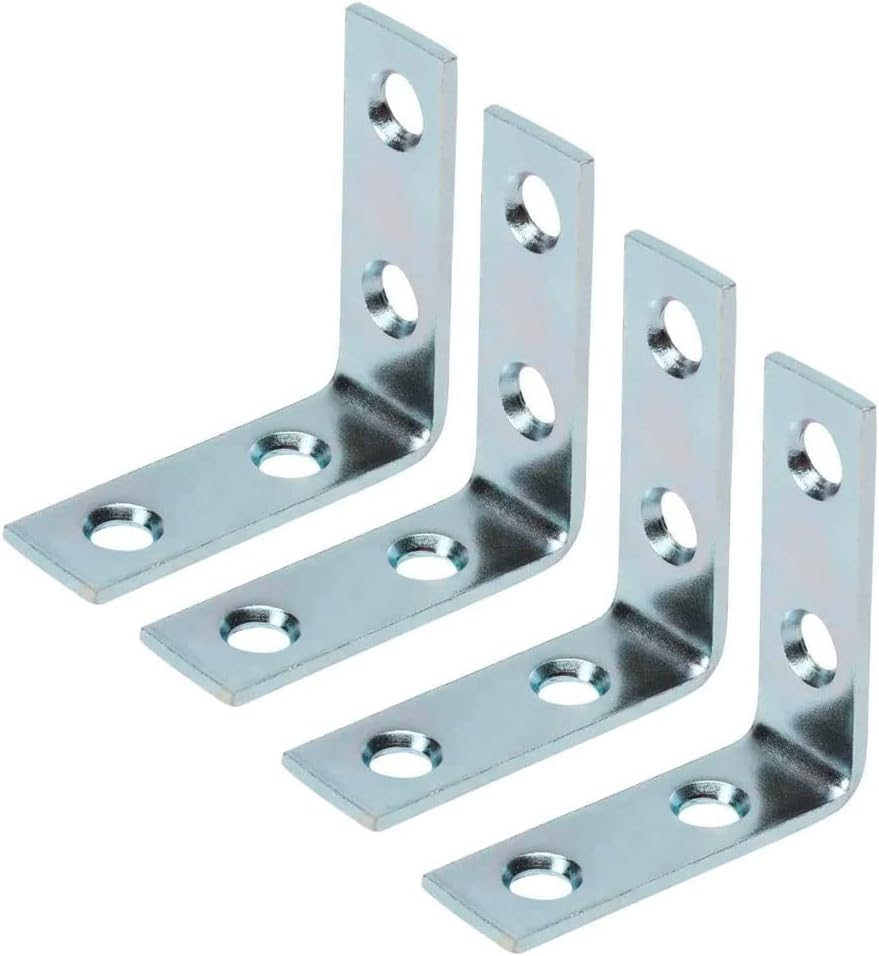 (4 Pack) 2" x 2" x .5" Zinc Plated Steel L Brackets