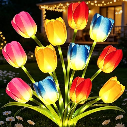 VEEKAY Lampe Solaire Exterieur Jardin,4 Pièces Tulipes Lumiere Solaire Exterieur,IP65 Étanche, Lampes Solaires LED pour Terrasse Pelouse Balcon