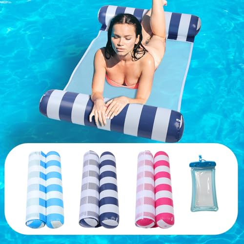 3 Pack Upgrated Water Pool Floats, 4-in-1 (Hammock, Saddle, Lounge