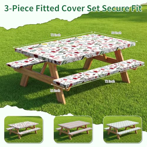 Nimalpal Picnic Table Cover with Bench Covers and Bag - Outdoor Camping Accessories Waterproof Camping Tablecloth with Elastic Edges Fitted Rectangle Tables and Seats — view 2
