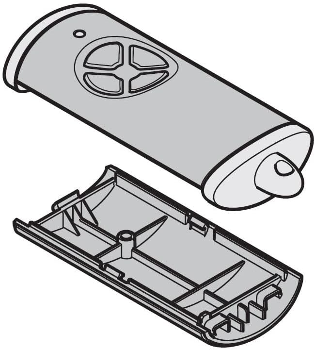 Diagram of the Hormann HSE 4 Handheld Transmitter Replacement Housing, illustrating the separate top and bottom components with internal structural details.