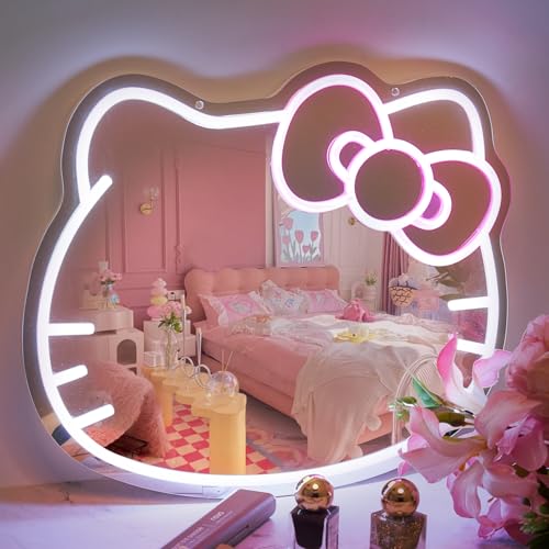 Vanity Mirror with Neon Light 16 x 14inch Large Size Neon Sign Stuff Room Decor Wall Mirror Vanity with Remote for Makeup Bedroom Teen Girl Kids Gift for Birthday Christmas Halloween Thanksgiving