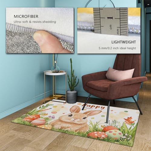 Tapis doux lavable et antidérapant à motif lapin de Pâques