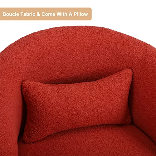 Kivenjaja Swivel Accent Chair, Sherpa Teddy Upholstered 360°Swivel Barrel Arm Chairs, Small Boucle Armchair With Pillow & Round Back For Living Room Bedroom Nursery (Teddy, Red) #TOP4