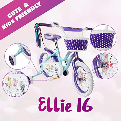 Micargi Ellie Baby Blue/Purple Kids Bike Boys Girls Freestyle Bicycle 16 Inch With Training Wheels, 20 Inch With Kickstand Child's Bike (Baby Blue/Purple, 16" Wheels With Training Wheels) #TOP3