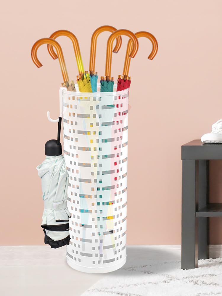 Umbrella Stand Rack, Free Standing Round Metal Umbrella Holder, Walking Sticks Umbrella Bins Waterproof Umbrella Storage Rack 16.5 x 6 inch Hollow Umbrella Storage Bucket for Indoor Home Office