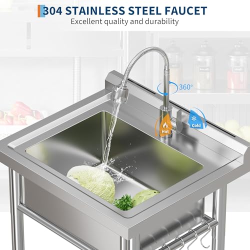 Freestanding Utility Sink with Pull-Out Faucet, Stainless Steel Laundry & Outdoor Sink, 360° Rotating Sprayer, Rust-Resistant with Storage Shelf, Easy-Clean Basin, Adjustable Feet for Kitchen, Garage by EliteEdge - Image 4