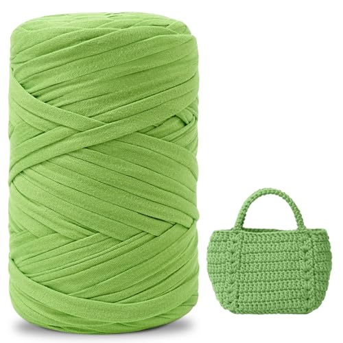 iEGrow Hilo grueso para tejer a mano, 400 g, para ganchillo, 140 m, cinta de poliéster para bolsa de ganchillo, manta, cesta, manualidades, decoración del hogar, color verde manzana