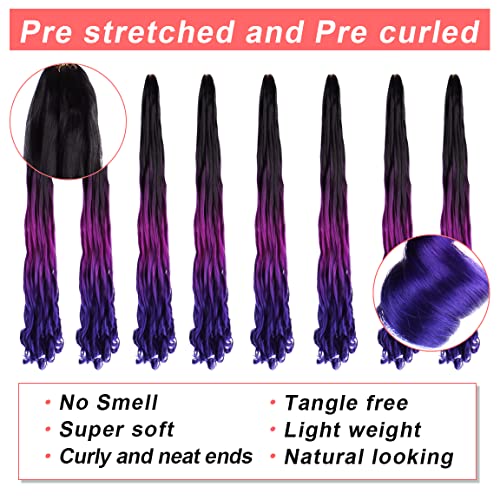 Xtrend 22 Inch 3 Tone Blue/Purple Ombre Pre Stretched Curly Braiding Hair 8 Packs French Curly Braiding Hair Yaki Texture Synthetic Box Braids Curls Braiding Hair Extension For Women（22 Inch，49#） #TOP3